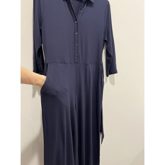 BODEN Beatrice Jersey Jumpsuit Size 8P Navy pockets Stretch Long Sleeves Belt - Picture 12 of 16